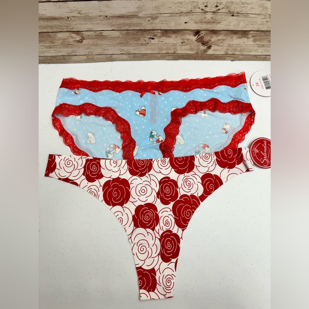 Lot of  2 Panties Thongs Sexy Splendid   Exotic Lace NWT Sz 2X  Msrp $24